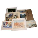 A quantity of Victorian and later unframed watercolour paintings, mainly depicting coastal scenes.