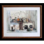 Modern British - Kitchen Range Scene - indistinctly signed lower right, watercolour, framed &