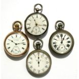 A group of four open faced pocket watches to include a Madorina Watch Co. Railroad Regulator.