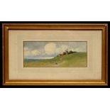 C P Neilson - Figures and a Windmill - signed lower right, watercolour, framed & glazed, 22 by