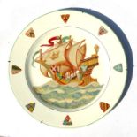 A Myott charger decorated with a galleon, 35cms (13.75ins) diameter.