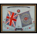 A Victorian framed and glazed embroidery of the Kings Liverpool Regiment Battle Honours and
