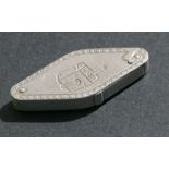 A very unusual pill container or vesta in the form of a WW1 Tank. Marked to the reverse: T&W PAT No.