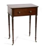 A Regency mahogany side table with single frieze drawer on cylinder turned legs, 54cms (21.25ins)