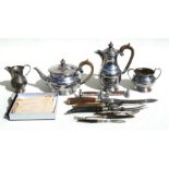 A Garrard & Co. four-piece silver plated teaset; together a quantity of antler handled cutlery and