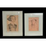 After Hans Holbein - a pair of prints depicting Thomas Parrie and Lady Lister, framed & glazed, 18