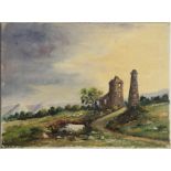 Grinstorm (?) - Cornish Tin Mine Scene - signed lower left, oil on canvas, unframed, 41 by 30cms (16