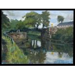 Anne Roger (Scottish school) - Canal Bridge, Cadder - signed lower left, oil on canvas, 61 by