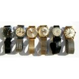 Six vintage gentlemen's wristwatches including Ingersoll & Seconda.