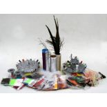 A large quantity of fly tying materials including tools and alloy thread holders.