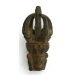 19th century Tibetan bronze phurba handle finial, 10cm (4 ins) high.