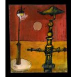 Robert William Hill (1932-1990) - Moonlit Streetlight Scene - signed & dated 1953 lower right, oil