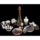 A group of crested ware items; together with two Victorian Pratt ware pot lids; and other items.