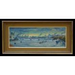 Dennis Gilbert (b1922) - Waterloo Bridge - signed upper left, oil on board, exhibition label to