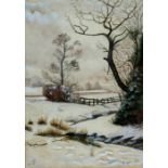 J Baldwin - Snowy Country Landscape - signed and dated 1916 lower left, watercolour, framed &