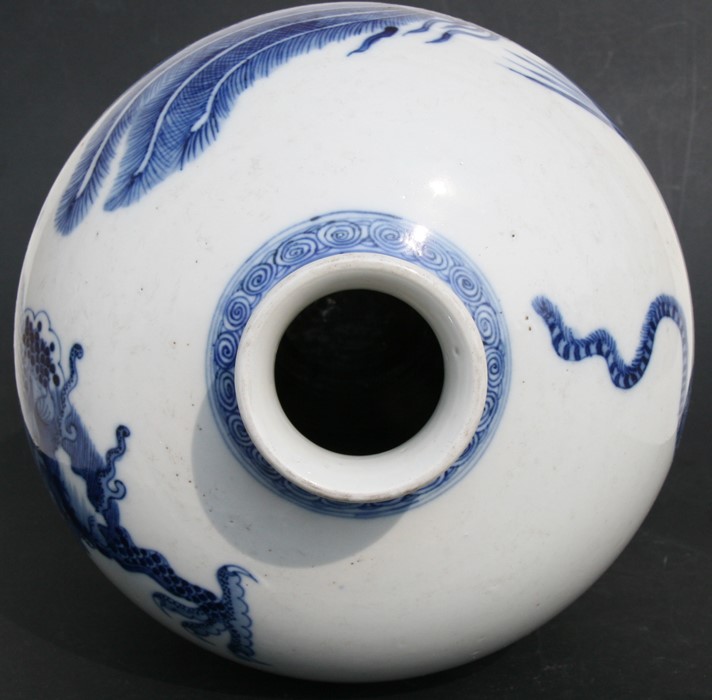 A 19th century Chinese blue & white Meiping vase decorated with a large dragon and mythical - Image 3 of 7