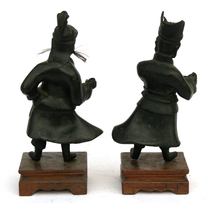 Two Chinese Ming bronze figures, possibly Fu & Lu, from the Sanxing group, the largest 15cms (