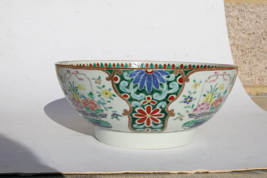 A 19th century Chinese famille rose bowl on a hardwood stand, 25cms (9.75ins) diameter. - Image 4 of 10