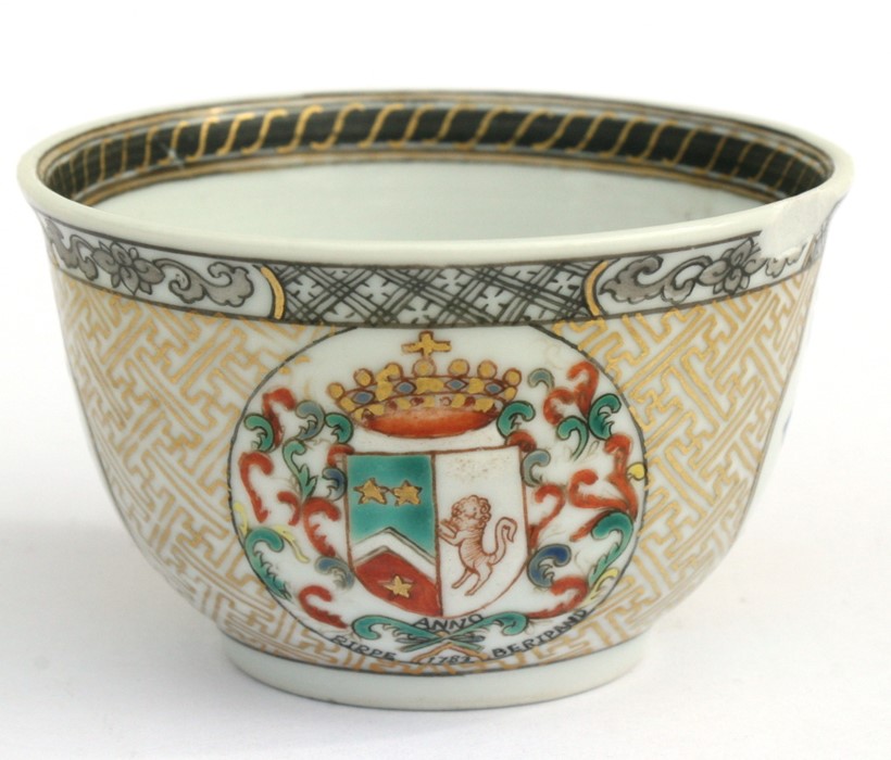 An 18th century Chinese Export tea bowl and saucer decorated with an Armorial crest dated 1783, 4. - Image 10 of 10