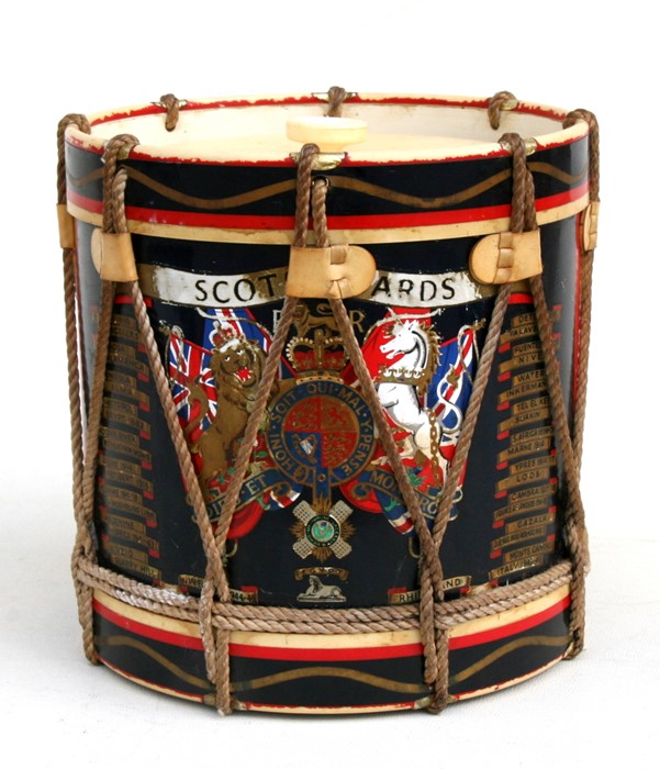 The Scots Guards ice bucket in the form of a Regimental drum with Battle Honours. 16.5cms (6.5ins)