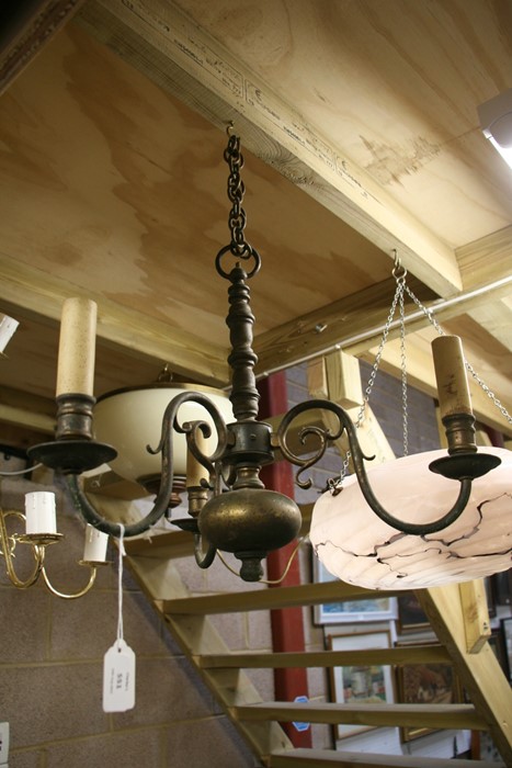 A Dutch style brass three-armed ceiling light. - Image 2 of 4