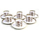 A set of six Susie Cooper Venetia pattern coffee cans and saucers.Condition Report One saucer