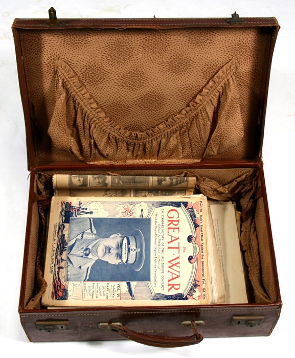A suitcase containing the Great War magazine and other items.