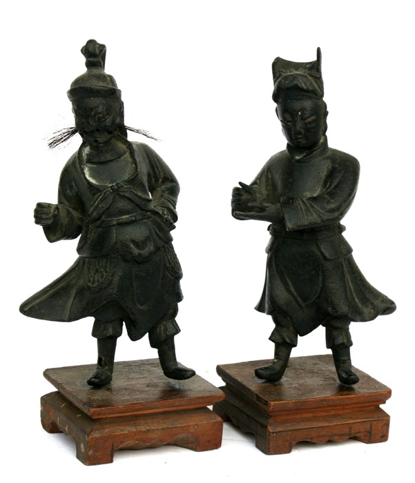 Two Chinese Ming bronze figures, possibly Fu & Lu, from the Sanxing group, the largest 15cms ( - Image 2 of 2