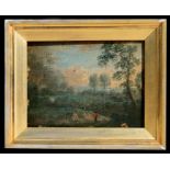 18th / 19th century school - Figure in a Landscape - oil on board, framed, 14 by 10cms (5.5 by