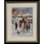 A Langford - Winter Scene with Figures and a Cart - signed lower right, watercolour, framed &