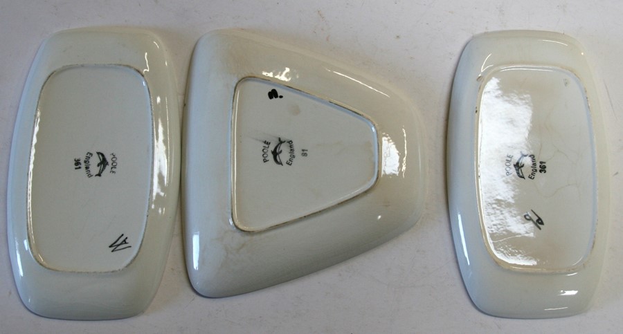 Three Poole Pottery dishes; together with a Collard Honiton pottery bowl and vase; and two tiles. - Image 2 of 2
