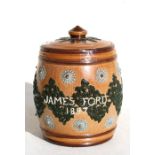 A Victorian Doulton Lambeth tobacco jar and cover, 13cms (5ins) high; together with an Edwardian