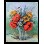 M Schwab - Still Life of Flowers in a Vase - signed lower left, oil on canvas, unframed, 40 by 50cms