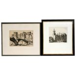 Geoffrey Wedgewood - Sospello, Figures on a Bridge - signed in pencil to the margin, framed &