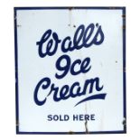 An enamel advertising sign 'Wall's Ice Cream Sold Here', 52 by 60cms (20.5 by 23.5ins).