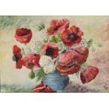 20th century school - Still Life of Poppies in a Vase - indistinctly signed lower right, oil on