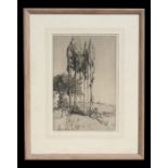 20th century school - Figures in a Landscape - etching, indistinctly signed 'Charles H ?' lower
