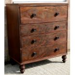 A 19th century figured mahogany secretaire chest, the top drawer dropping to reveal fitted