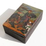 An early 20th century Russian poker work box, the top decorated with a young couple, 27cms (10.5ins)