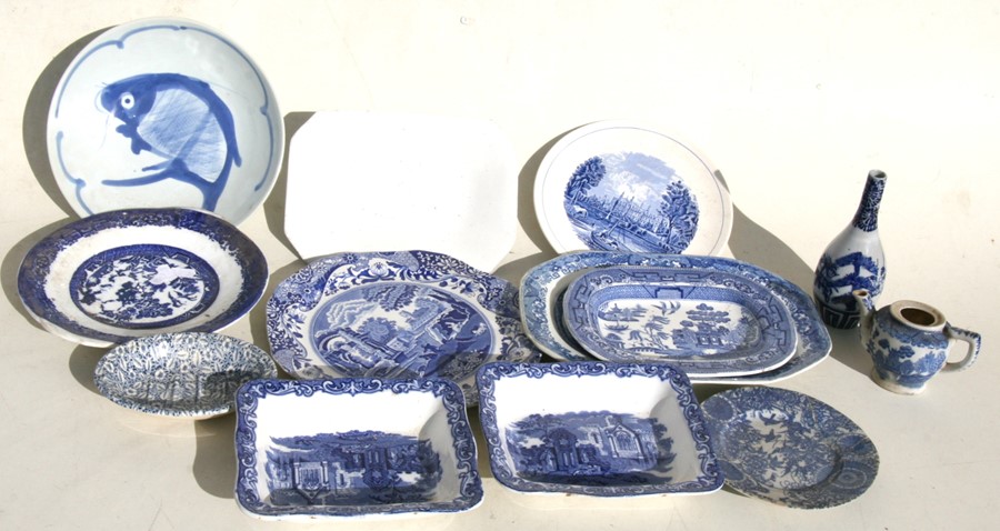 A quantity of transfer printed blue & white china; together with a pair of alabaster table lamps and - Image 3 of 4