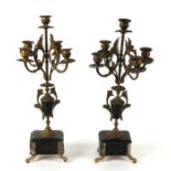 A pair of French brass and marble candelabra, 44cms (17.25ins) high.Condition Report Two pieces of