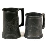 Two Chinese Swatow pewter tankards decorated with dragons (2).