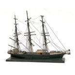 A scratch built model of a three-masted sailing ship, 40cms (16.25ins) long.