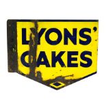 A double sided enamel advertising sign 'Lyon's Cakes', 49cms (19.75ins) wide.