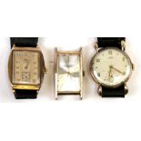 Three gentleman's 9ct gold wristwatches to include Longines, Uno and Elco (3).