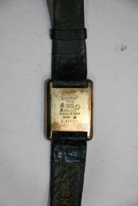 A 1980's Must de Cartier tank silver gilt wrist watch, numbered '095187', in original box. - Image 4 of 7