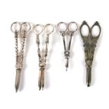 Four pairs of late 19th century silver plated grape shears.