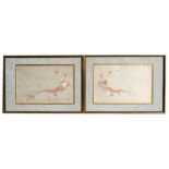 A pair of Chinese silk embroidered panels depicting dragons chasing a flaming pearl, framed &