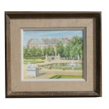 Mid 20th century continental school - Parisian Park Scene with Central Fountain - oil on board,