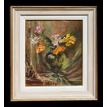 Walter Taylor (modern British) - Still Life of Freesias in a Vase - signed lower left, oil on board,
